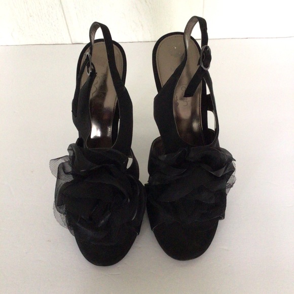NINA BLACK SATIN STRAPPY SLINGBACK HEELS SIZE 8.5 CARLINA - Picture 5 of 14